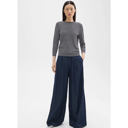 THEORY Pleated Wide-Leg Pant in Denim Jeans Indigo Drape Denim, 25 ,MSRP 295$