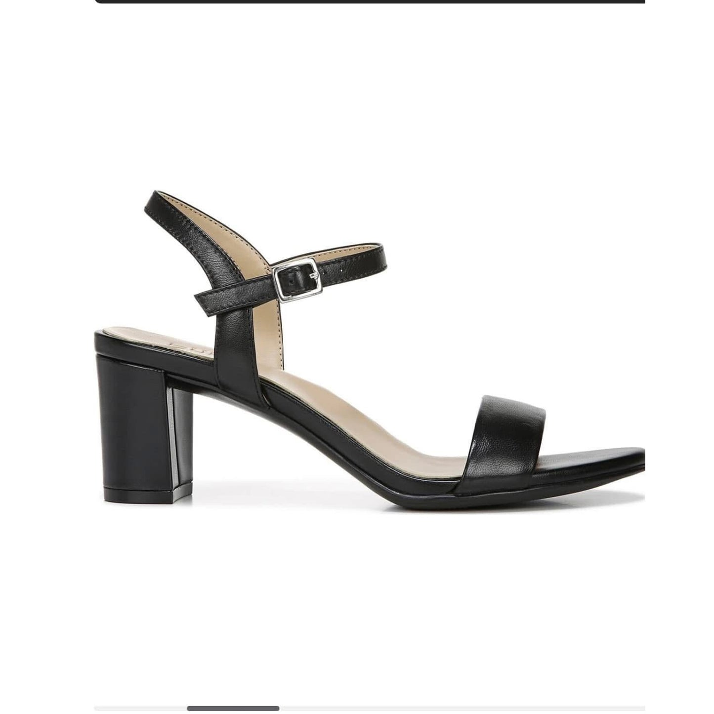 NEW Naturalizer Bristol Womens 7M Black Smooth Sandals Open Toe Mid Heel Strap