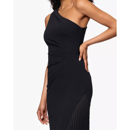 Xscape Women's One-Shoulder Long Sheath Dress - Black, Size 14, MSRP: 259$