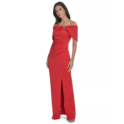 Jessica Howard Women's Off-the-Shoulder Scuba Gown - Poppy - 16, NWT, MSRP: 159$