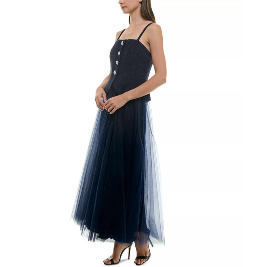 Taylor Women's Blue Mixed-Media Embellished Button Gown Dress Size 6, MSRP: 248$