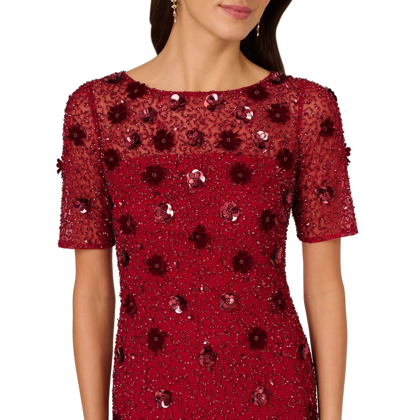 Adrianna Papell Women's Red Floral-Embellished Boat-Neck Dress Sz 12, MSRP: 249$