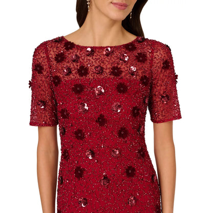 Adrianna Papell Women's Red Floral-Embellished Boat-Neck Dress Sz 12, MSRP: 249$