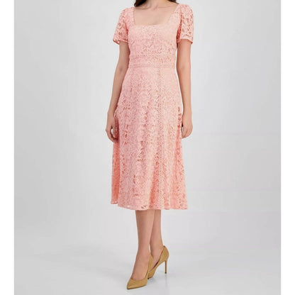 Anne Klein Women's Pink Lace Square Neck Puff Sleeve Dress Size 4, MSRP: 149$
