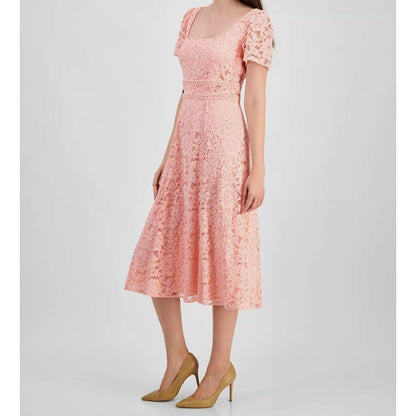 Anne Klein Women's Pink Lace Square Neck Puff Sleeve Dress Size 4, MSRP: 149$