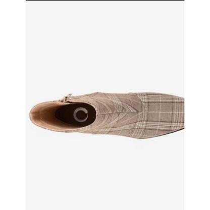 Journee Collection Women Sloann Square Toe Boot in Brown/Plaid Size 11