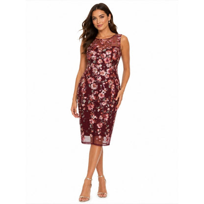 Adrianna Papell Women Embroidered Floral Midi Dress, 12 Plum Sequin 3D,MSRP:249$