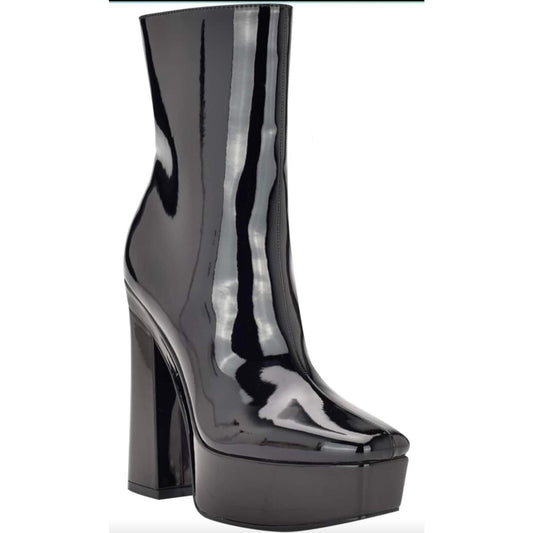 Guess Womens Byra Black Patent Block Heels Shoes SIZE 8