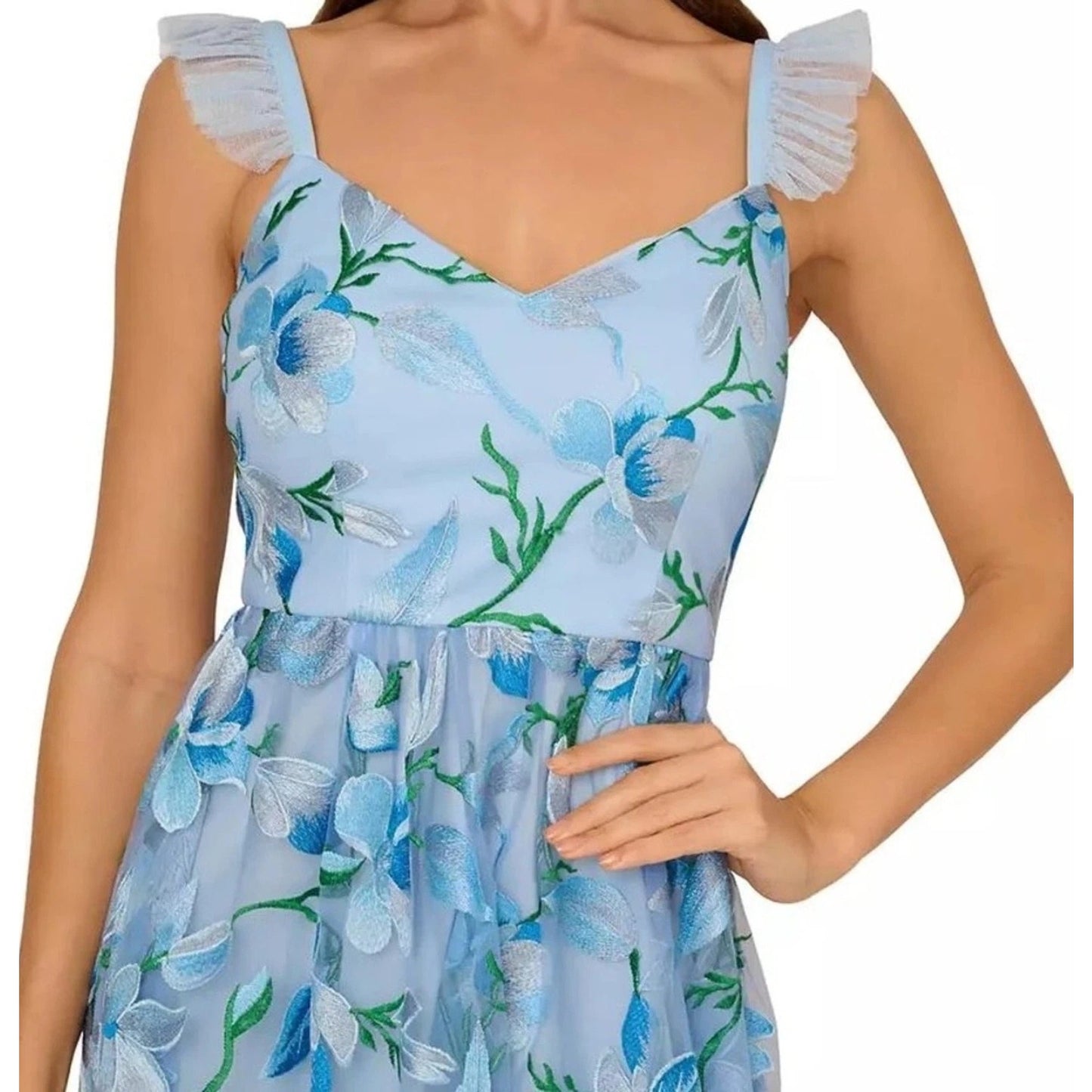 Adrianna Papell Women's Flutter-Sleeve Embroidered Dress Blui Size 8, MSRP: 179$