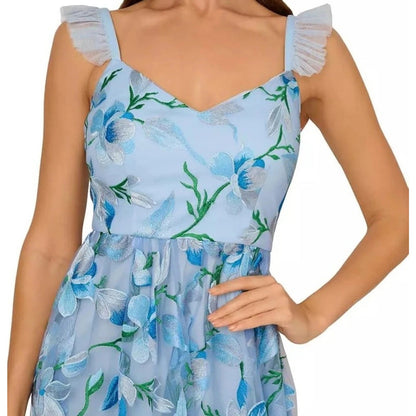 Adrianna Papell Women's Flutter-Sleeve Embroidered Dress Blui Size 8, MSRP: 179$