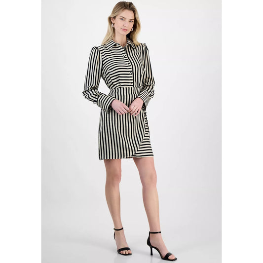 Sam Edelman Women Cabana Striped Long-Sleeve Shirt dress, Black/ivory, MSRP: 99$