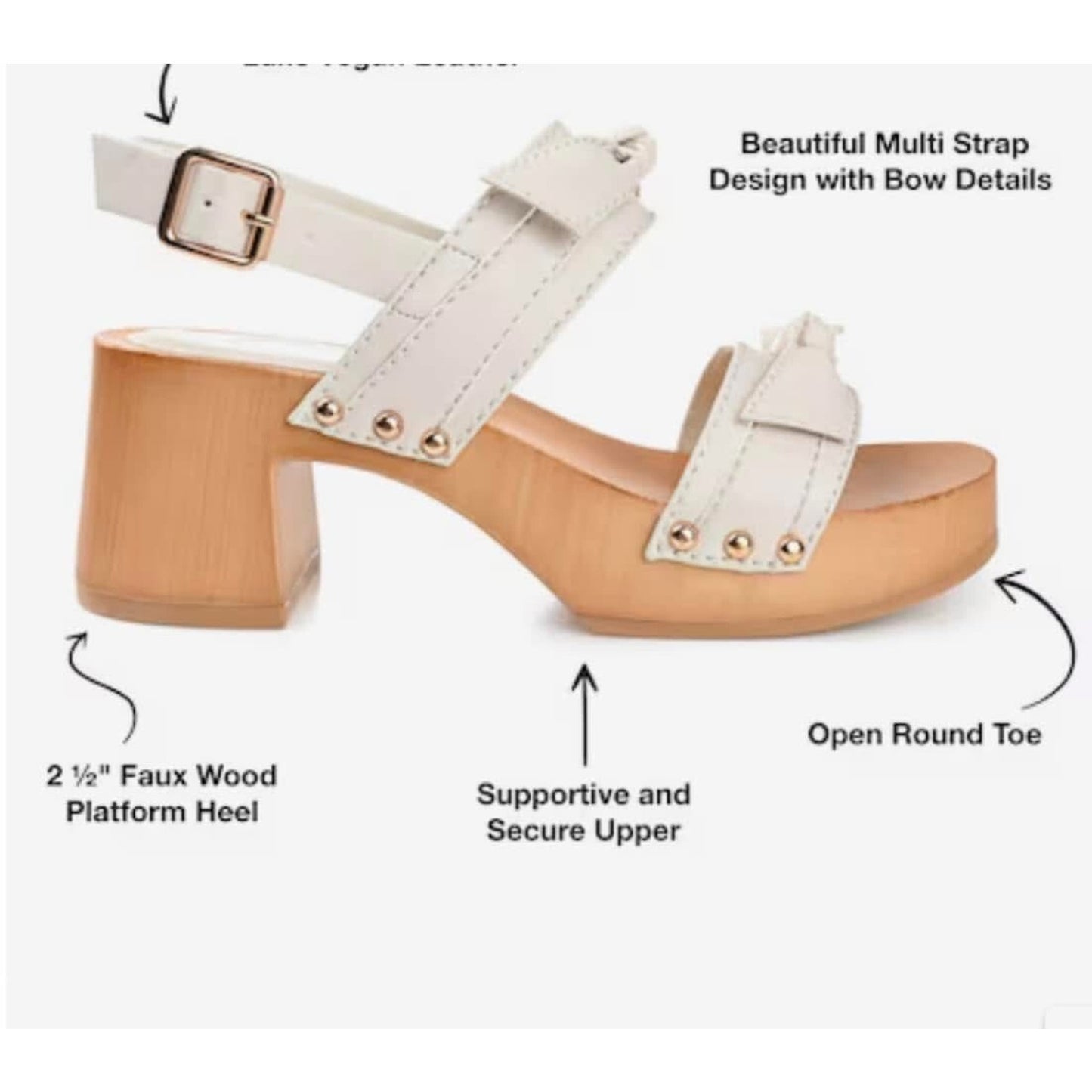 Journee Womens Tia Double Bow Accent Clog Sandals White Size 9, new in box