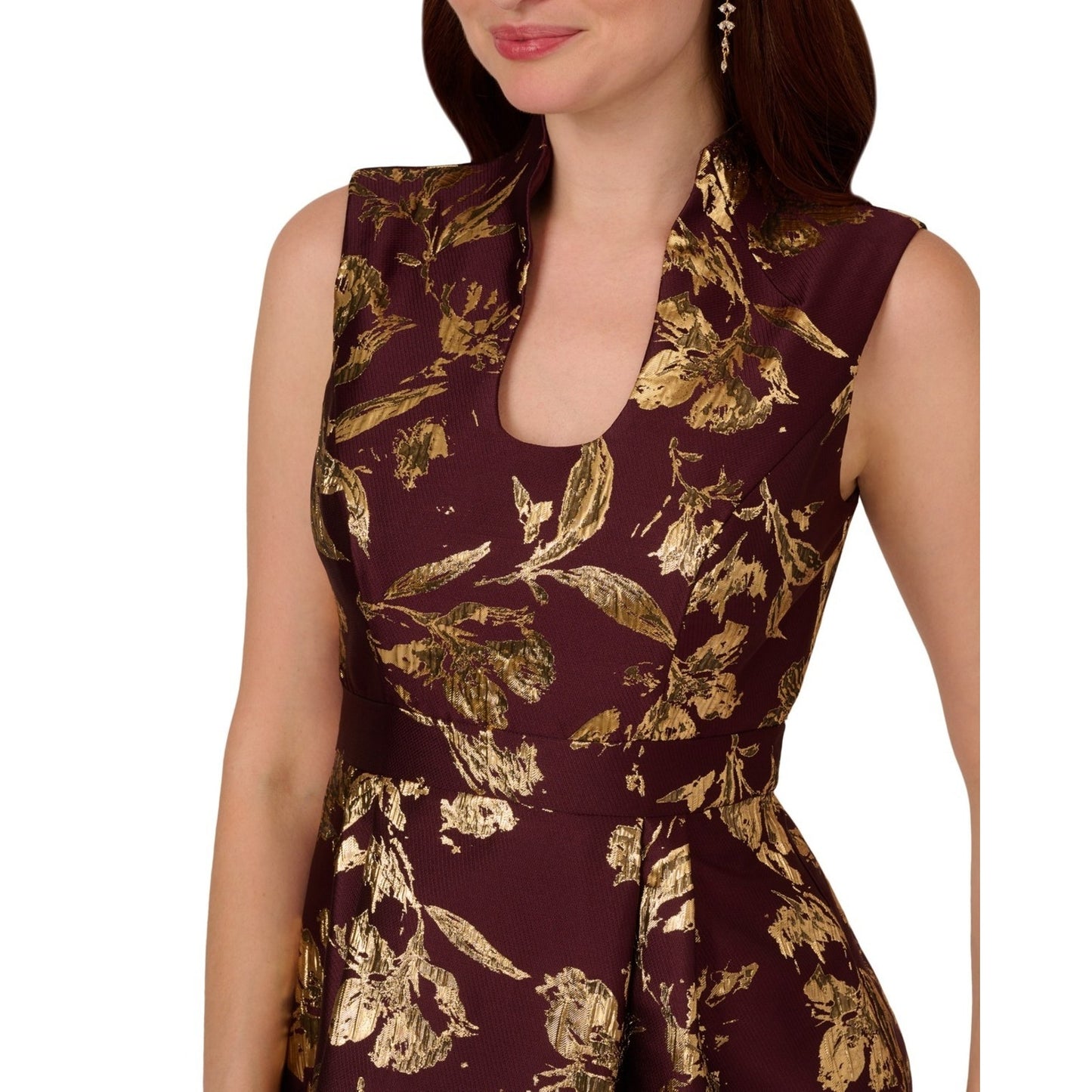 Adrianna Papell Women's Red Metallic Jacquard Fit-&-Flare Dress Size 2