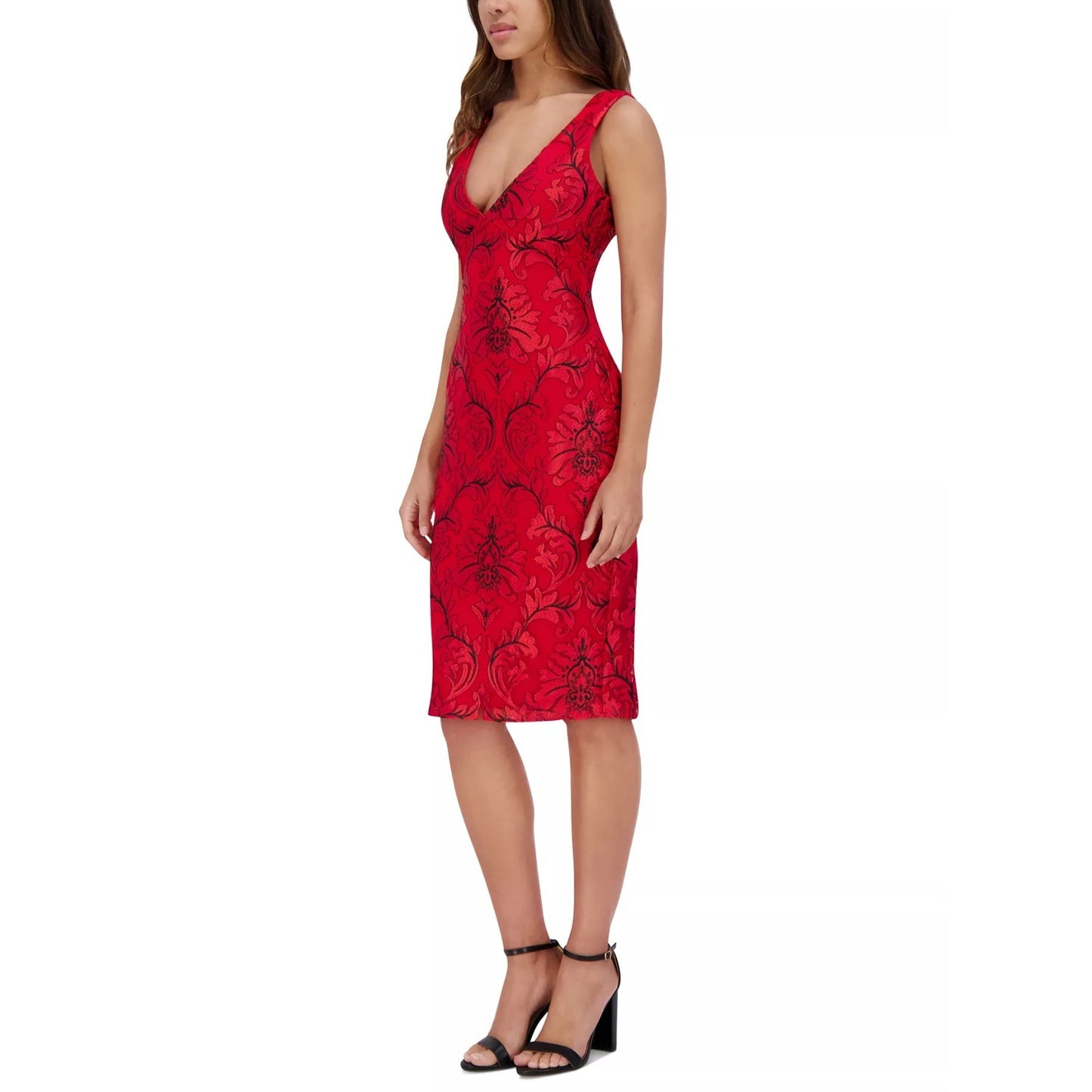 Siena Women's Red V-Neck Embroidered-Mesh Sleeveless Dress Sz 14, MSRP:138$