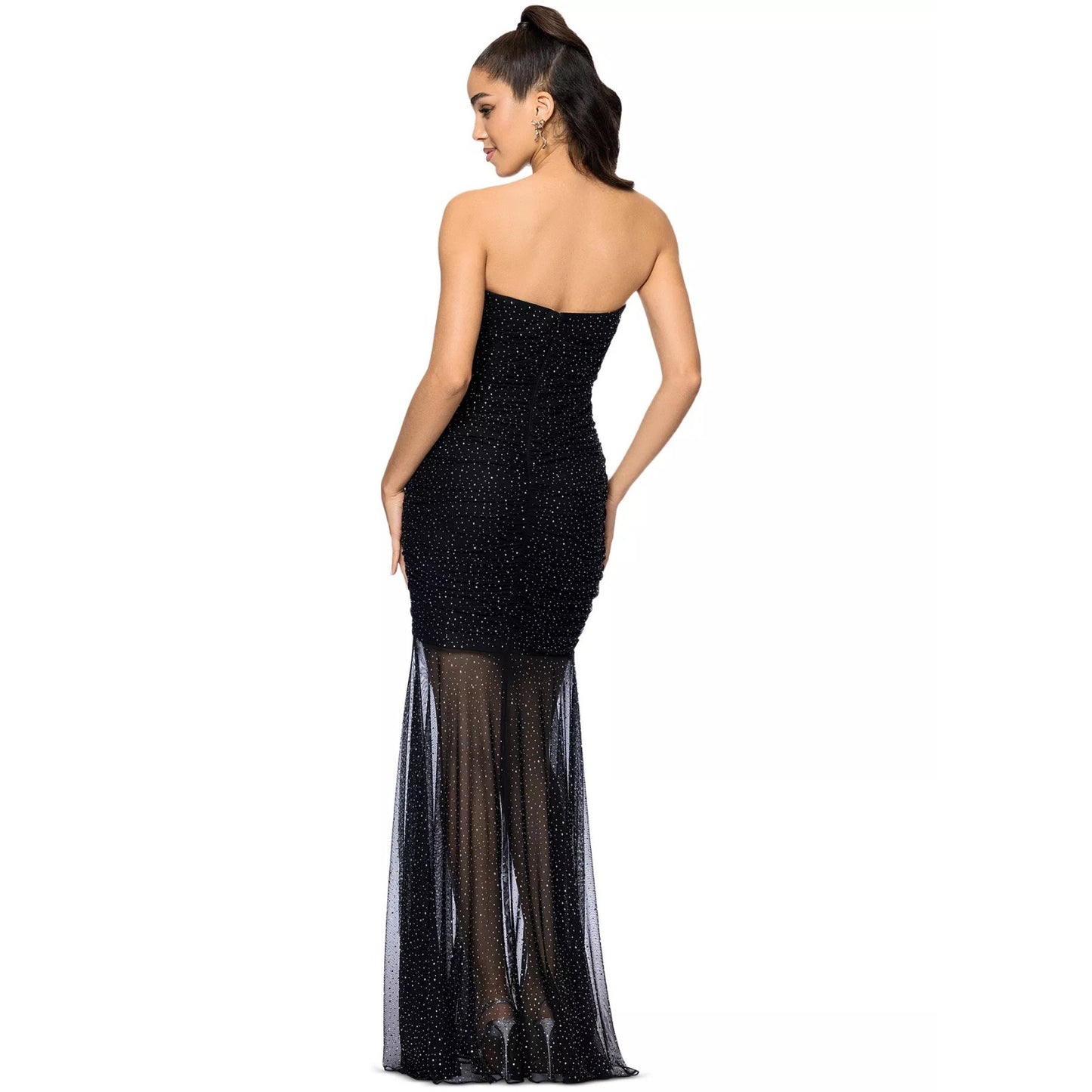 Betsy & Adam Women Studded Mesh Strapless Gown, Black/Silver, Size 8, MSRP:279 $g