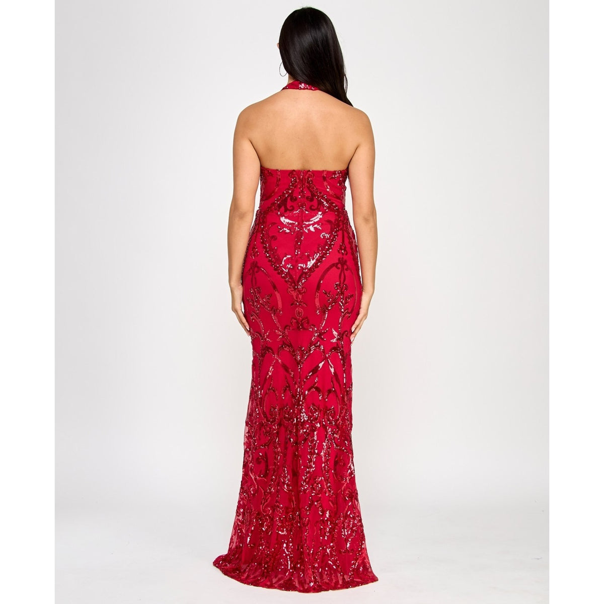 B Darlin Red Sequin Halter Prom Dress Size 9/10 Mermaid Formal Evening Gown $159
