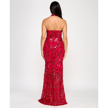 B Darlin Red Sequin Halter Prom Dress Size 9/10 Mermaid Formal Evening Gown $159