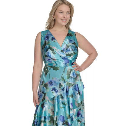 Eliza J Plus Size Printed Satin High-Low MIDI Dress, Size 20W, MSRP: 208$