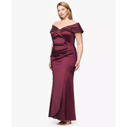 Xscape Wine Burgundy Off the Shoulder Taffeta Sheath Gown Dress Size 16 W $319