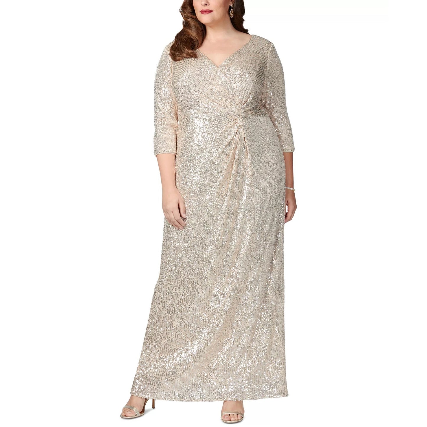 Alex Evenings Plus Size V-Neck 3/4-Sleeve Sequin Gown, Size 14 W, MSRP: 279$