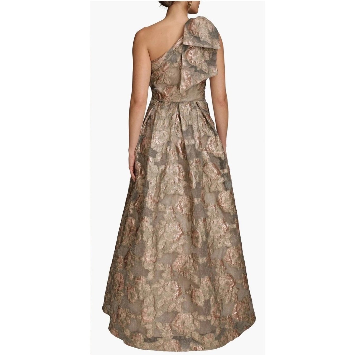 Donna Karan New York One-Shoulder Metallic Jacquard Gown, Size 12, MSRP:359$