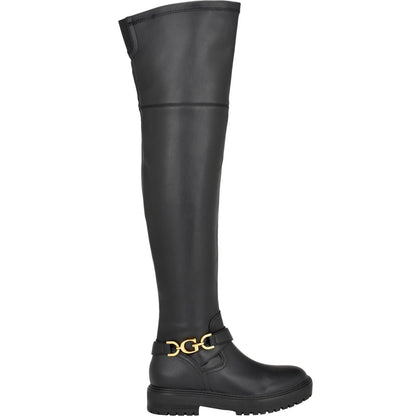 Guess Jellio Boots Women's Black Faux Leather Over The Knee Lug Sole , Size 5.5M