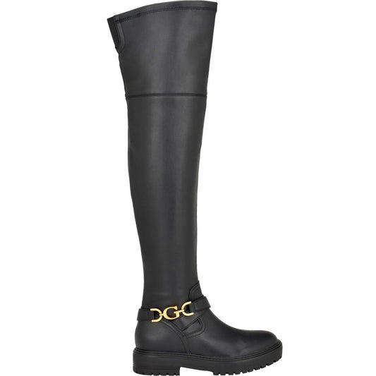 Guess Jellio Boots Women's Black Faux Leather Over The Knee Lug Sole , Size 5.5M