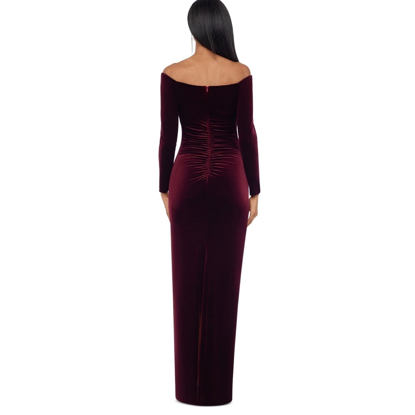 XSCAPE Petite "Christy" Long Off the Shoulder Velvet Dress, Size 8P, MSRP: 179$