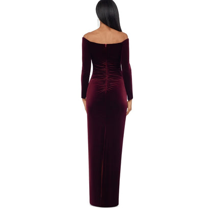 XSCAPE Petite "Christy" Long Off the Shoulder Velvet Dress, Size 8P, MSRP: 179$
