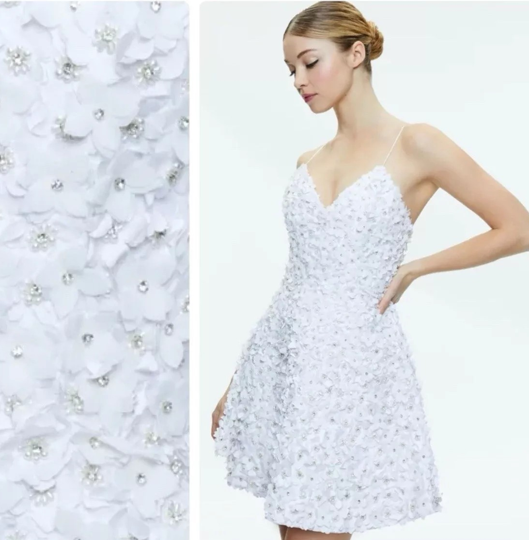 Alice + Olivia Domenica Embellished Floral Appliqué Mini Gown Dress 4, NWT