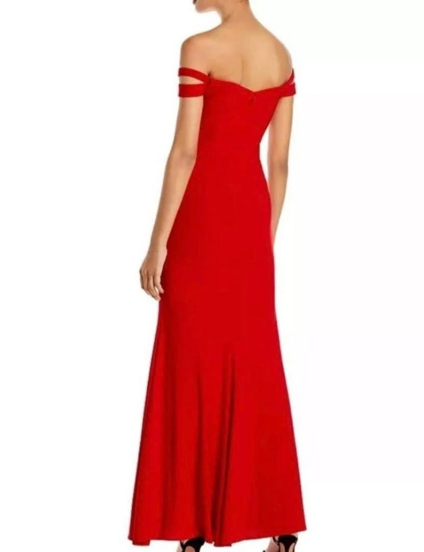 AQUA Women's Formal Dress Size 12 Red Off the Shoulder Thigh Slit Evening Gown