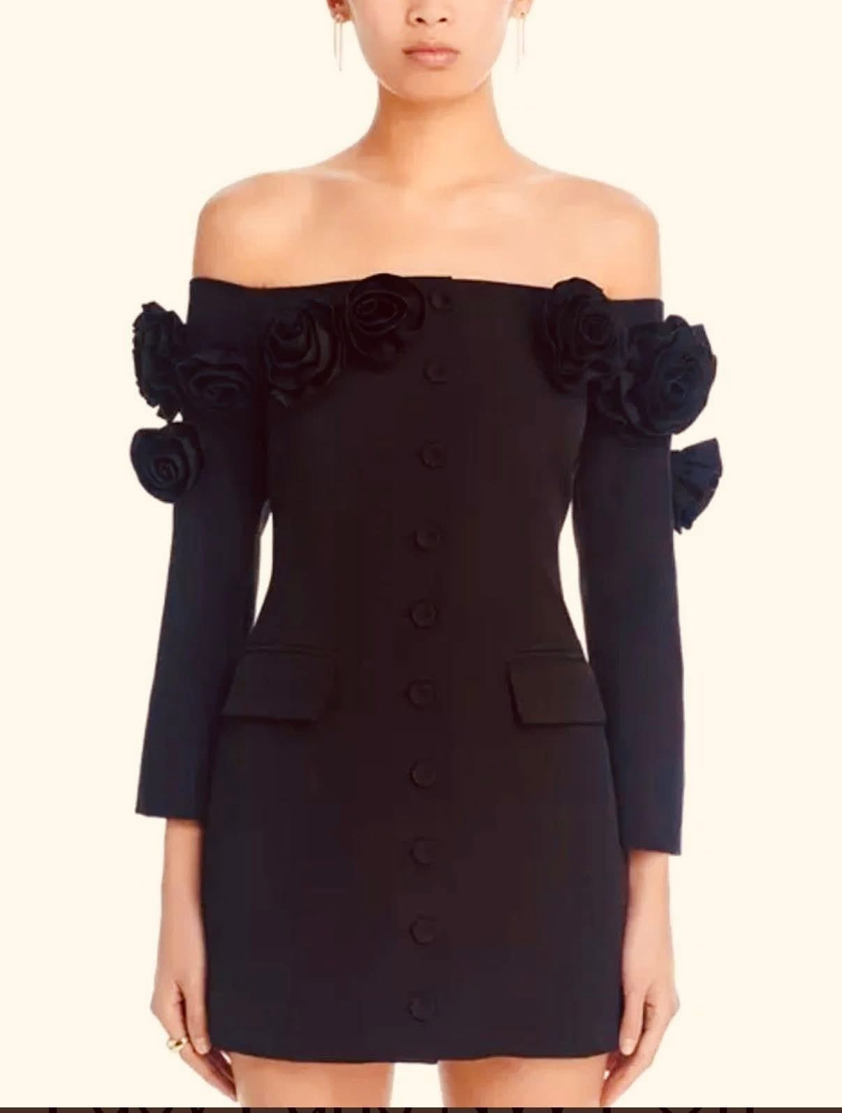 Lucy Paris Off The Shoulder Rosette Mini Dress Black Size XS