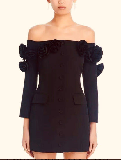 Lucy Paris Off The Shoulder Rosette Mini Dress Black Size XS