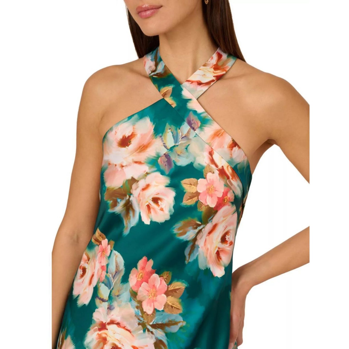 Adrianna Women's Sleeveless Halter Gown - Teal Multi, Size 12, MSRP: 245$