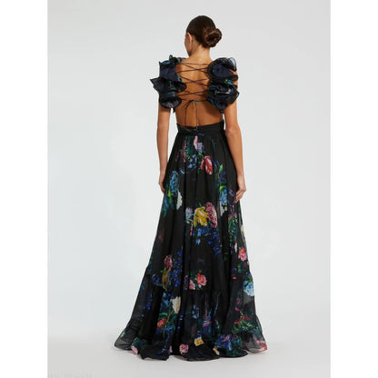 Mac Duggal 68746 Ruffle Tiered Floral Cut Out Chiffon Gown, Size 4, MSRP: 598$