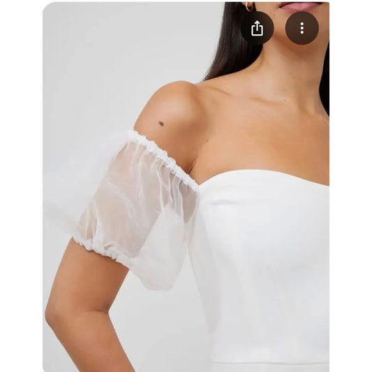 French Connection Whisper Puff Sleeve Dress Women's 4 Summer White Back Zip S/S