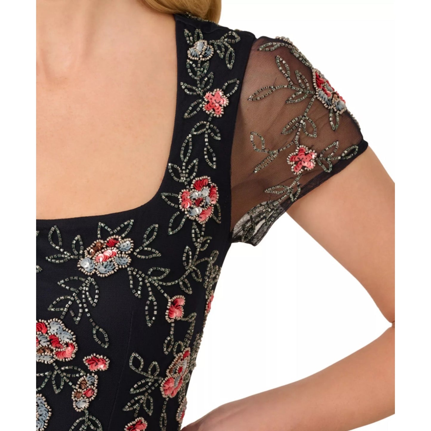 Adrianna Papell Women's Square-Neck Beaded Sequin Gown - Size 8, NWT,MSRP: 299$