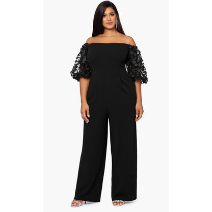Xscape Womens Black Applique Off-The-Shoulder Dressy Jumpsuit, Size 18W