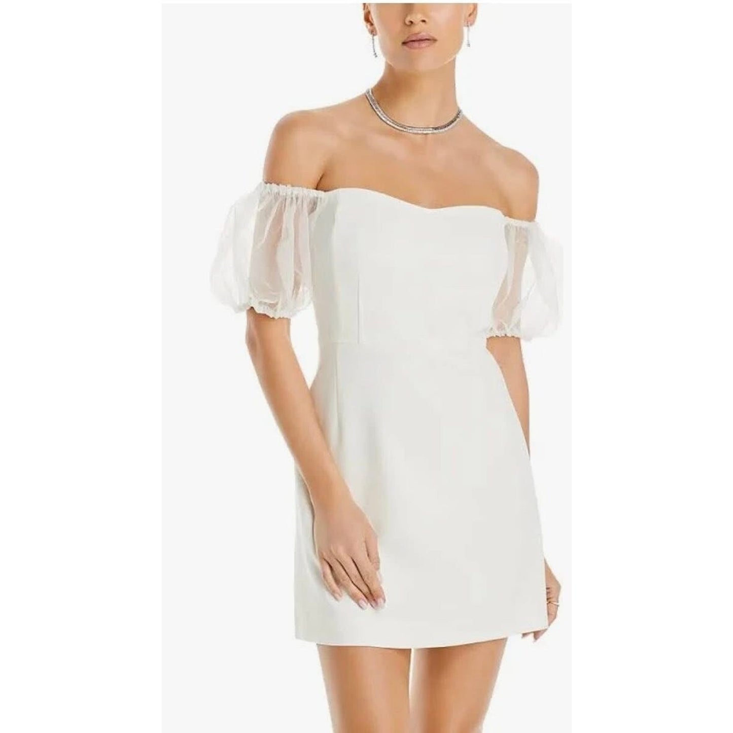French Connection Whisper Puff Sleeve Dress Women's 4 Summer White Back Zip S/S