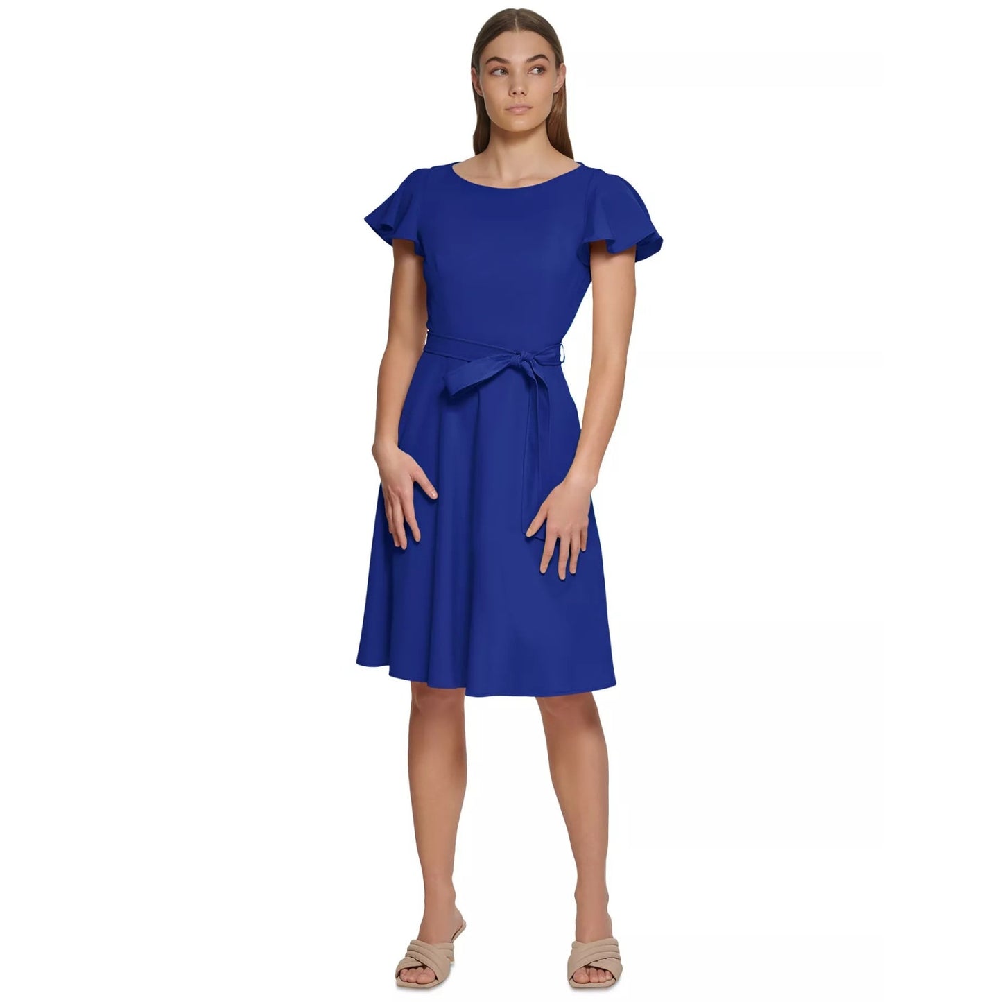 Calvin Klein Women's Flutter-Sleeve Tie-Waist Dress, Size 2, MSRP: 129$