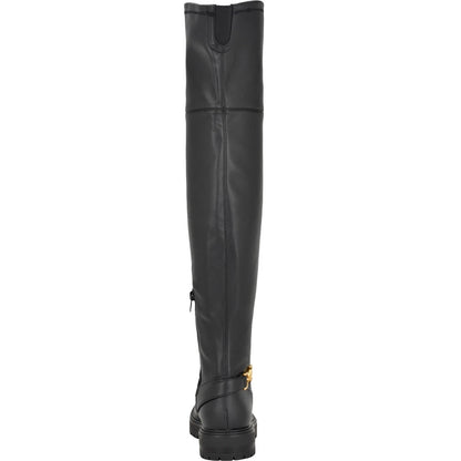 Guess Jellio Boots Women's Black Faux Leather Over The Knee Lug Sole , Size 5.5M