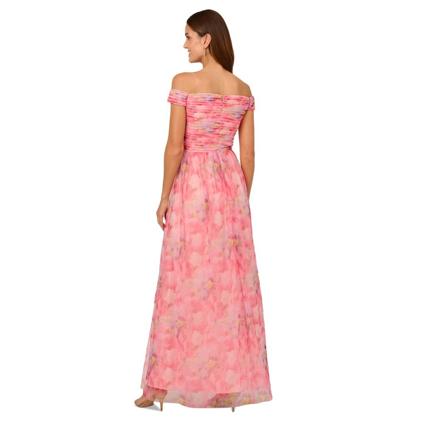 Adrianna Papell Floral-Print Off-The-Shoulder Gown Pink Multi Size 18,MSRP $279
