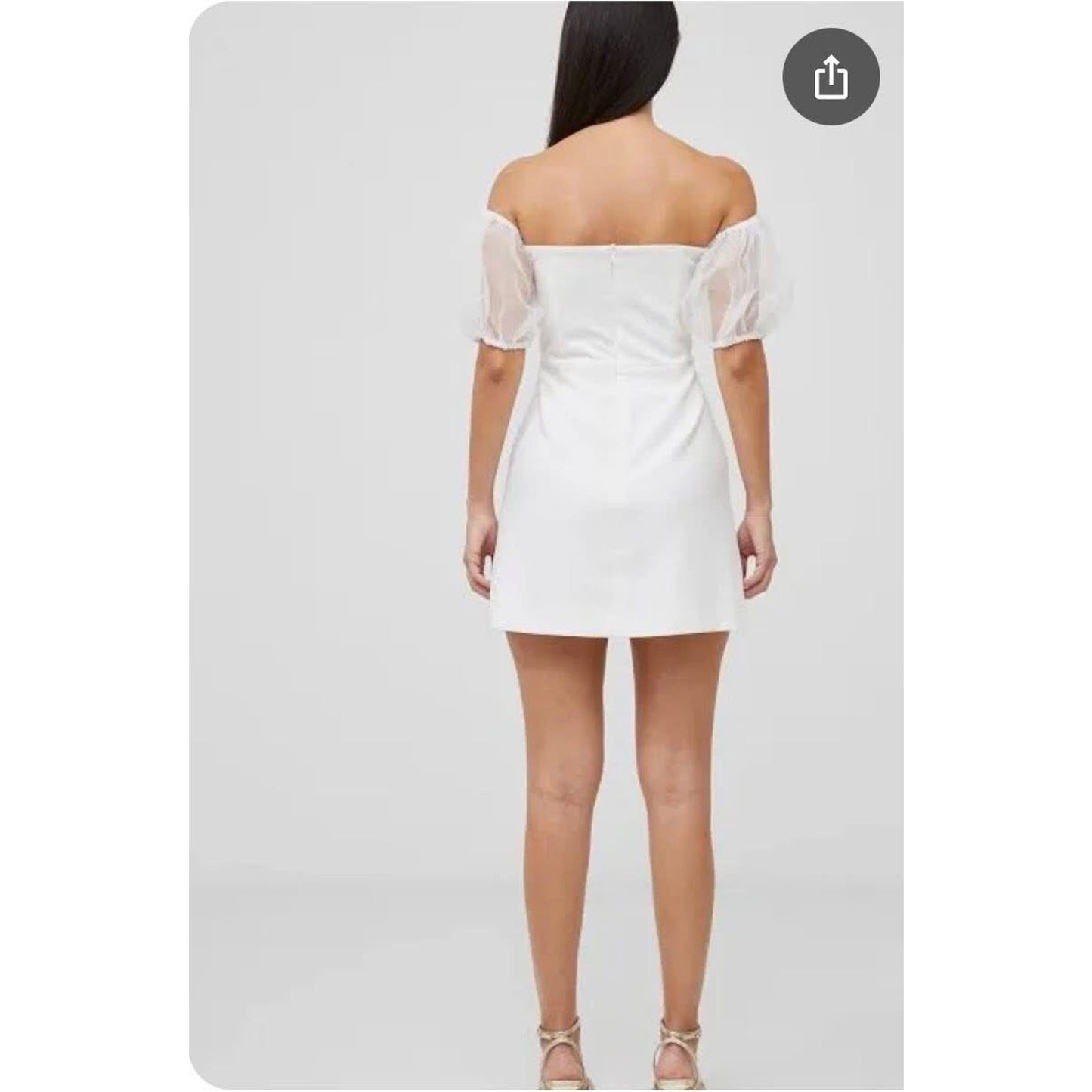 French Connection Whisper Puff Sleeve Dress Women's 4 Summer White Back Zip S/S