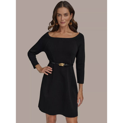 Donna Karan New York Women's Solid Belted Boat-Neck 3/4-Sleeve Dress, MSRP: 199$