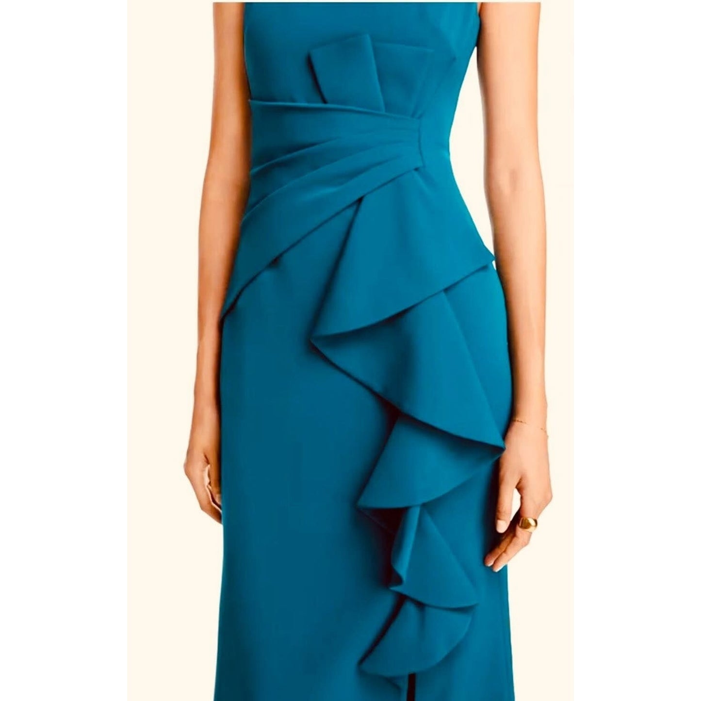 Eliza J Sleeveless Cascading-Ruffle Gown Women's 0 Teal Boat Neck Back Zipped