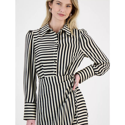 Sam Edelman Women Cabana Striped Long-Sleeve Shirt dress, Black/ivory, MSRP: 99$