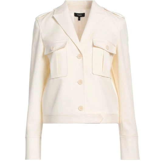 Theory Women's Boxy Military Jacket, Ivory size 6=12 retail $595.00, NWT