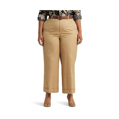LAUREN Ralph Lauren Plus-Size Pleated Cotton Twill Cropped Pants (Birch Tan) Wom