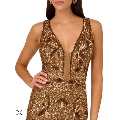 Liv Foster Womens Gold Metallic Mini Cocktail And Party Dress 12, Valued@ 395$