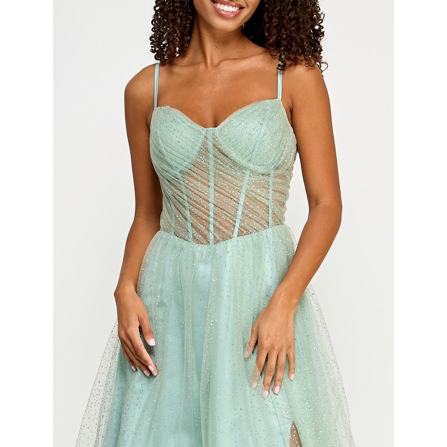 B Darlin Juniors' Glitter Mesh Corset Ball Gown Size 11/12, MSRP: 249$